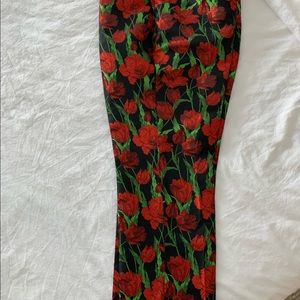 Flower oriented side zipper pants